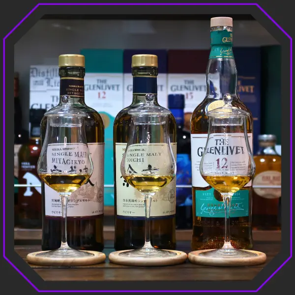 シングルモルト余市とシングルモルト宮城峡、ザ・グレンリベット12年との比較