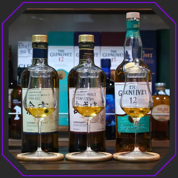 シングルモルト宮城峡とシングルモルト余市、ザ・グレンリベット12年との比較